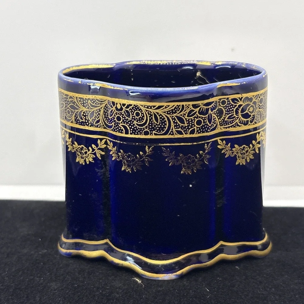 Vintage Lindner‎ Kueps Bavaria Echt Cobalt Blue Cigarette Holder & 2 Ashtrays